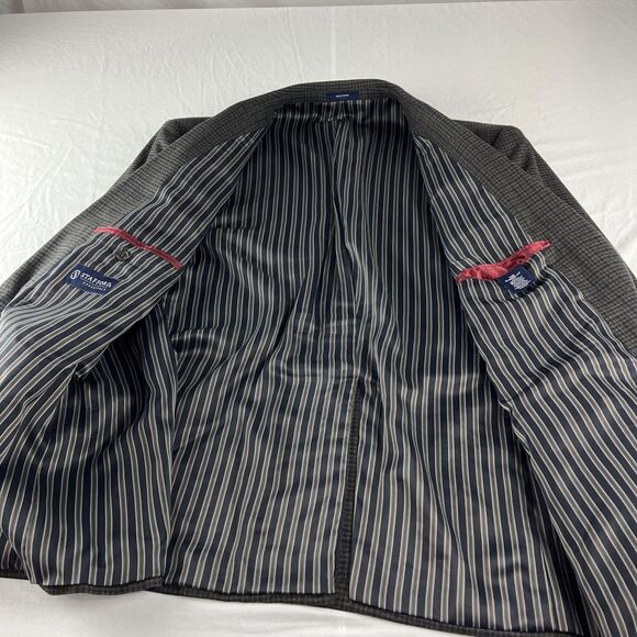 Stafford Essentials Blazer Mens 52R Gray Brown Blue Check With Elbow Patches - Picture 7 of 14